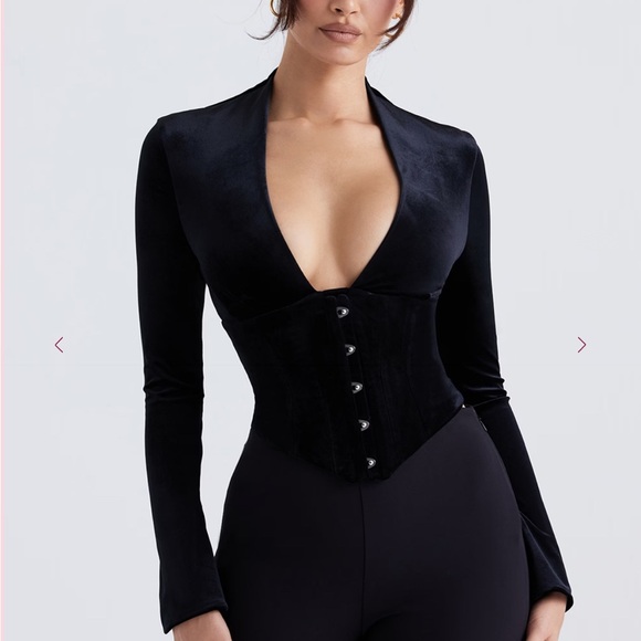 House of CB Tops - House of CB Leonora Stretch Velvet Corset- Black